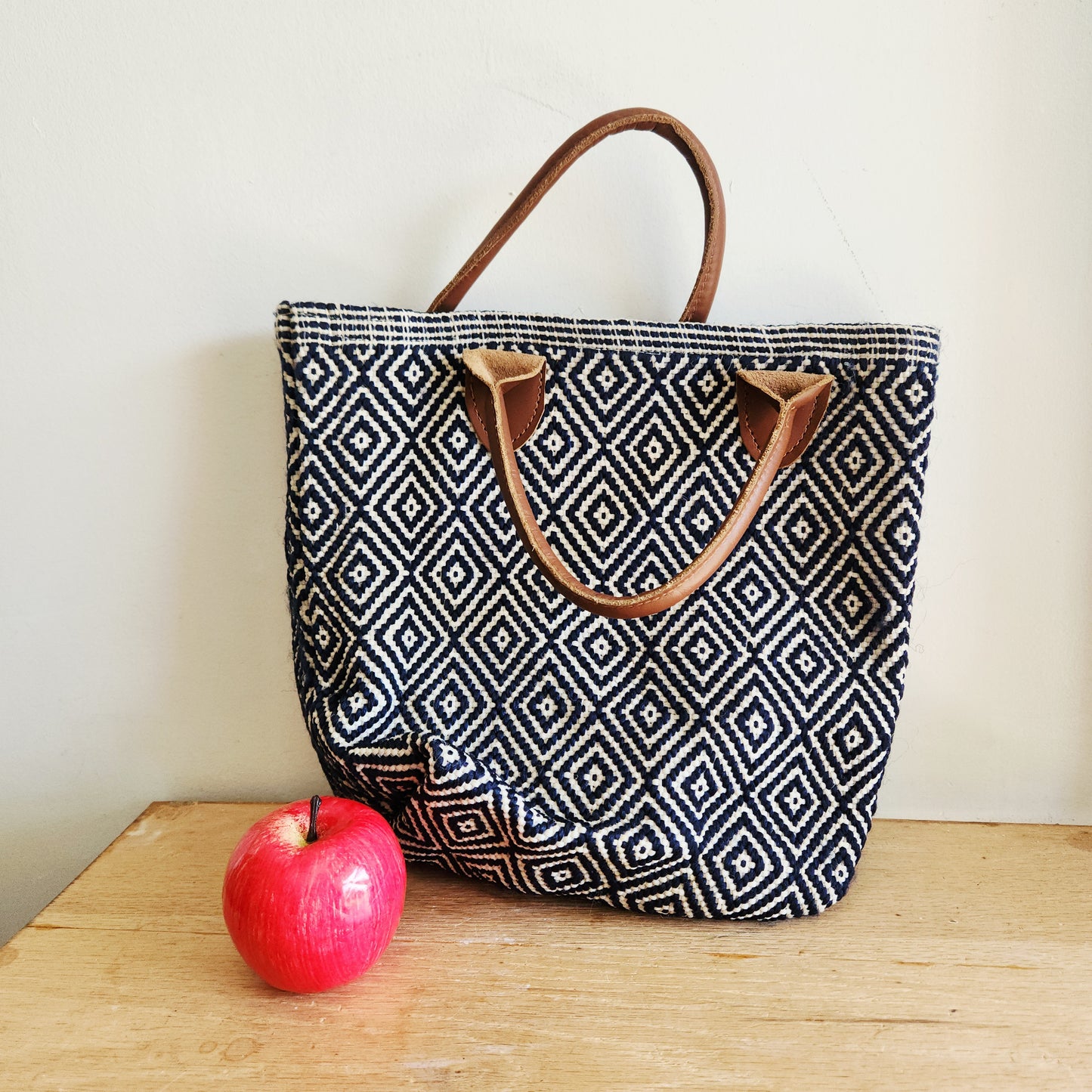 Annie Selke's Fresh American Woven Small Tote with Leather Handles