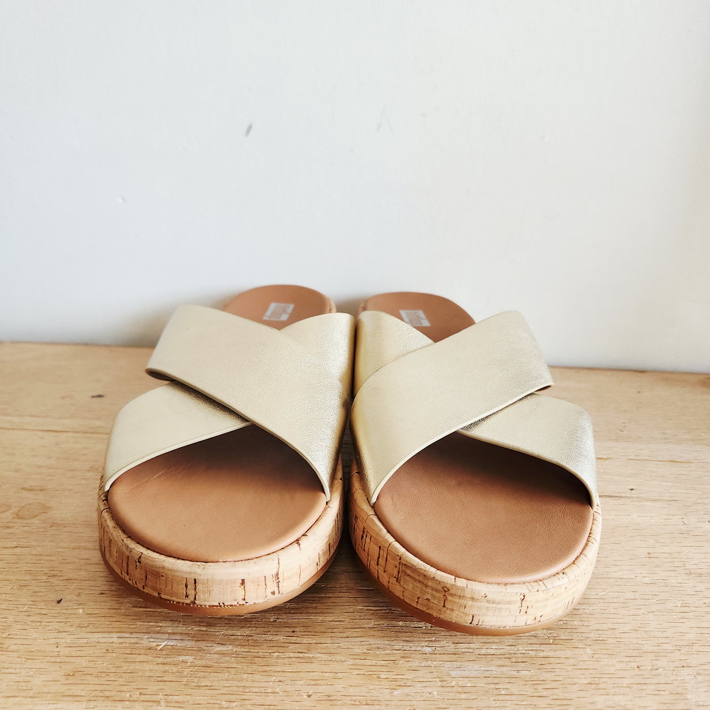 FitFlop Metallic Leather Cork Platform Sandals - size 8 - Like New