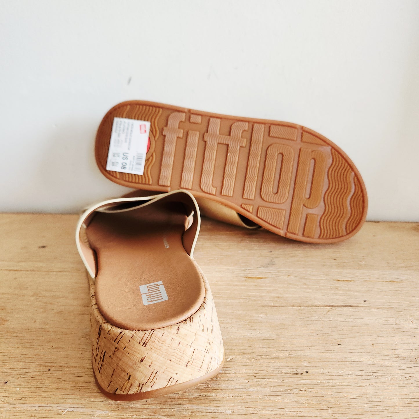 FitFlop Metallic Leather Cork Platform Sandals - size 8 - Like New