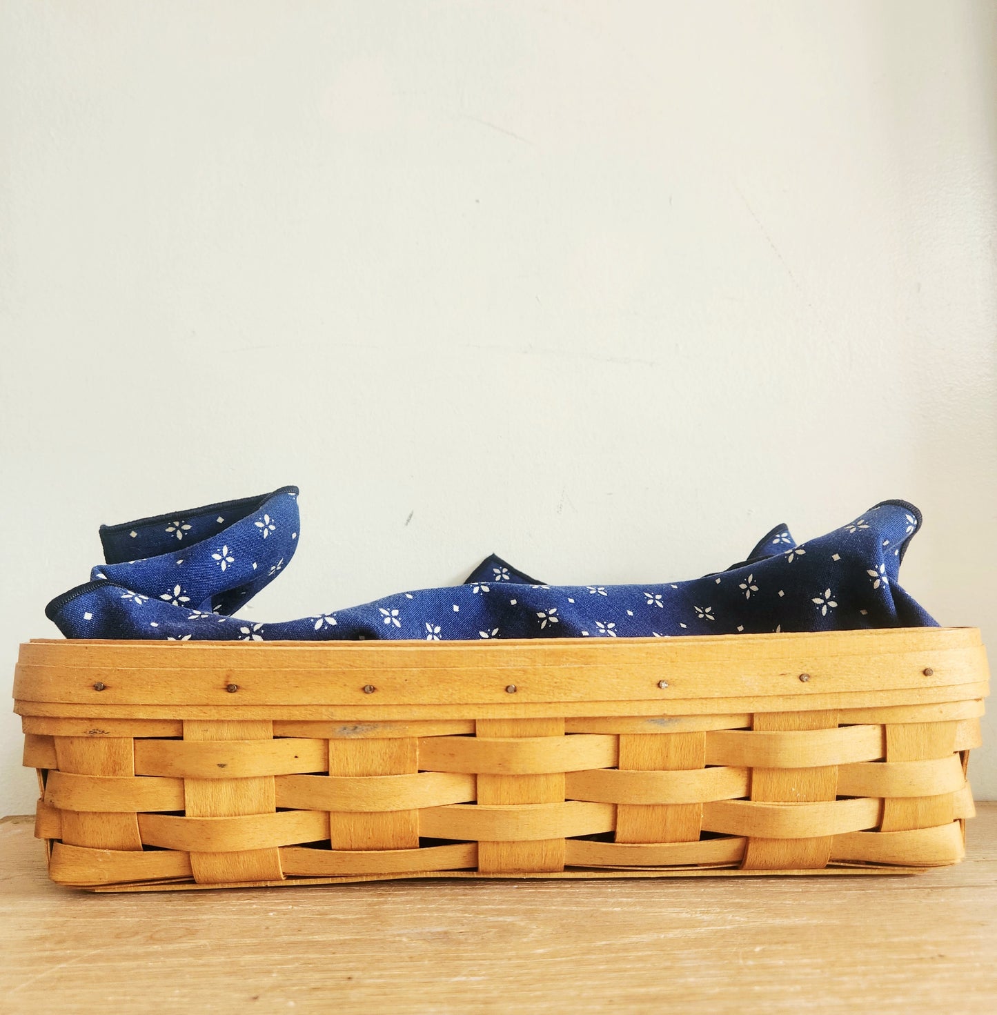 Longaberger Woven Bread Basket with Blue Liner and Bread Basket Brick 1997