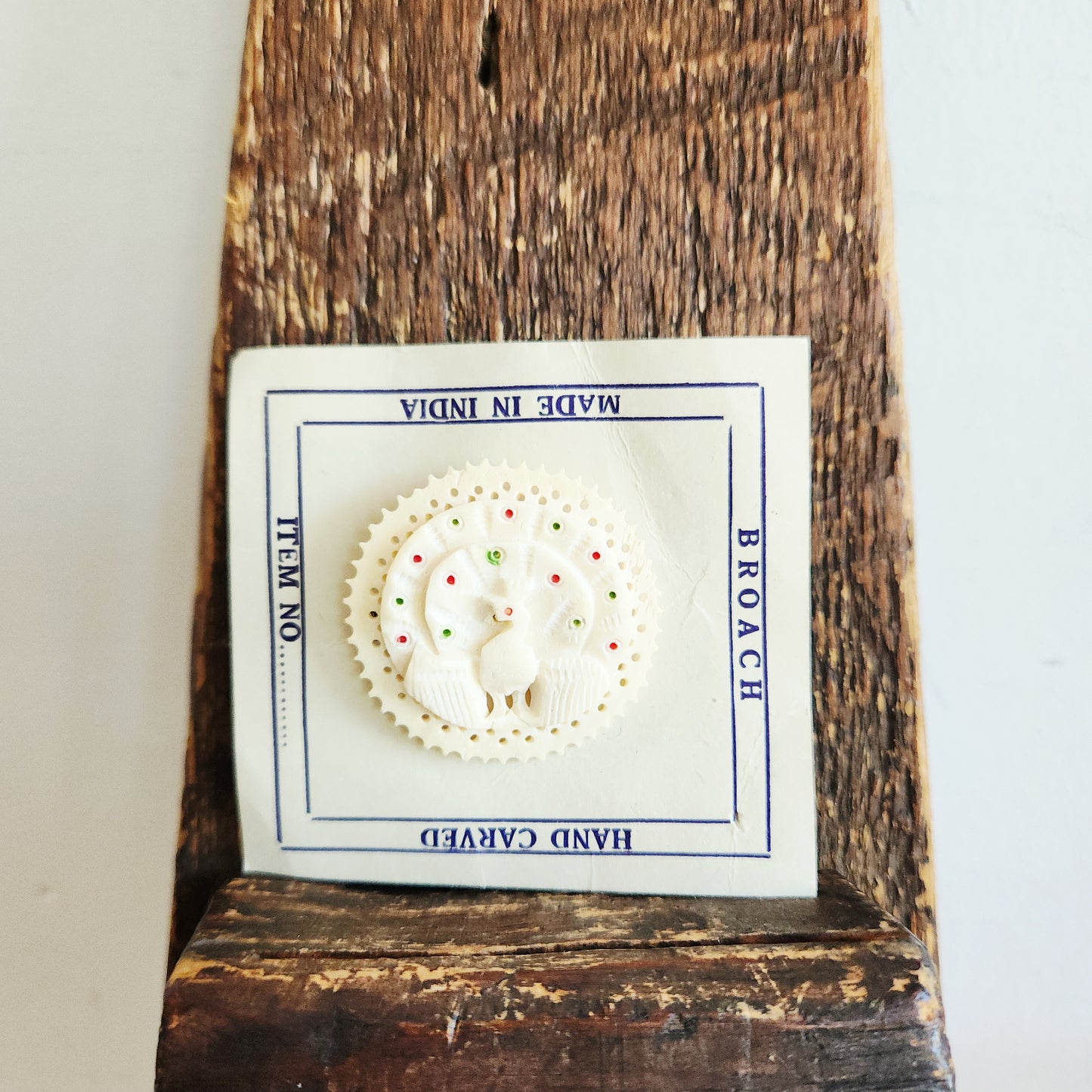 Vintage Hand Carved Peacock Pin