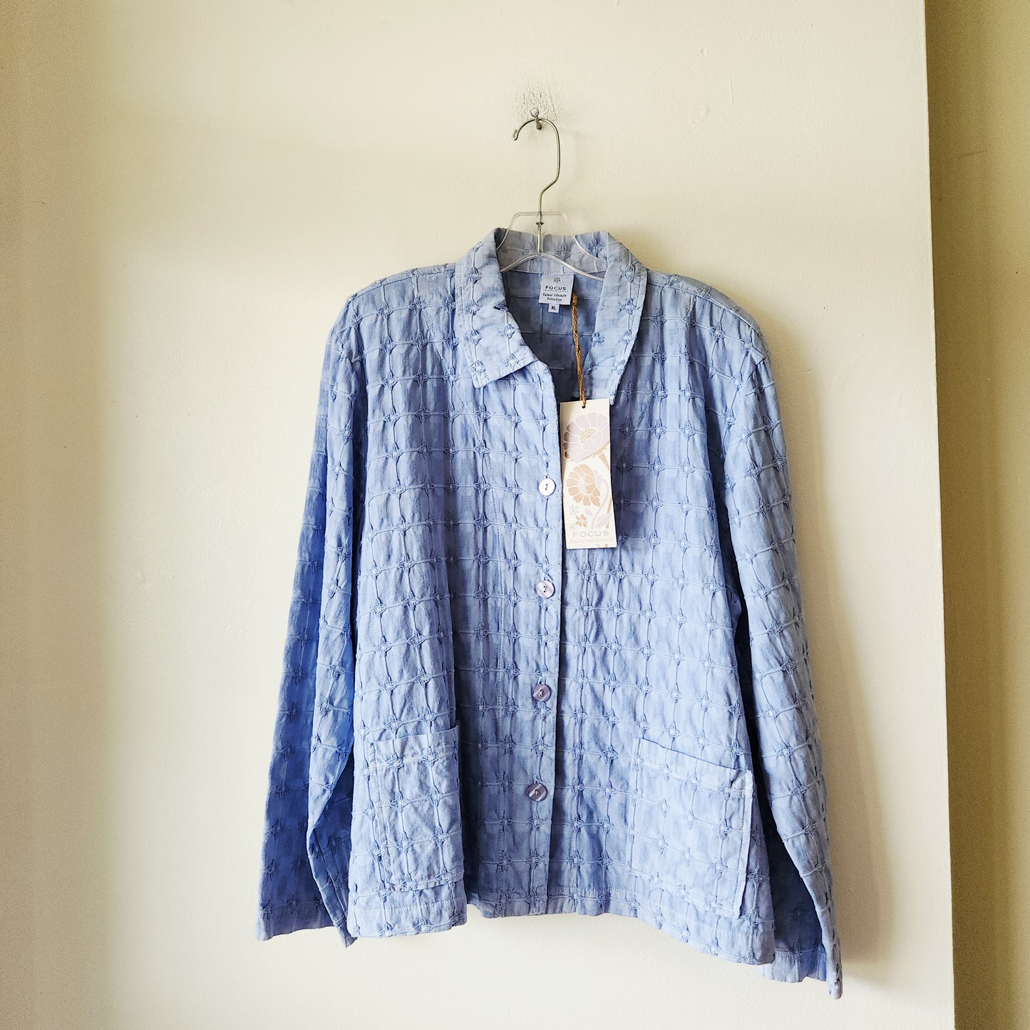 Focus 100% Cotton Textured Jacket with Buttons - XL - New