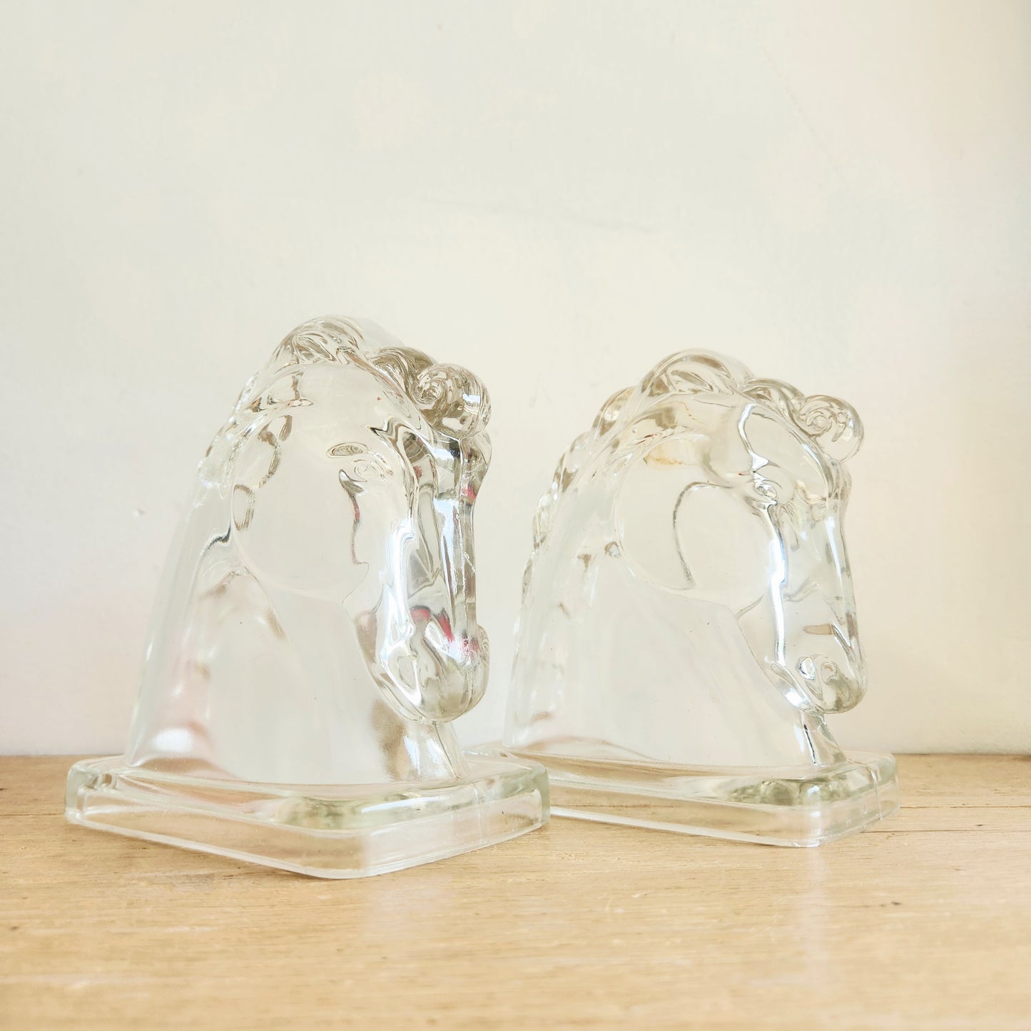 Vintage Federal Glass Bookends Horses Set of 2