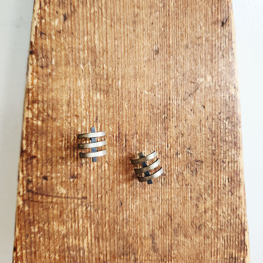 Silvertone Cage Stud Earrings