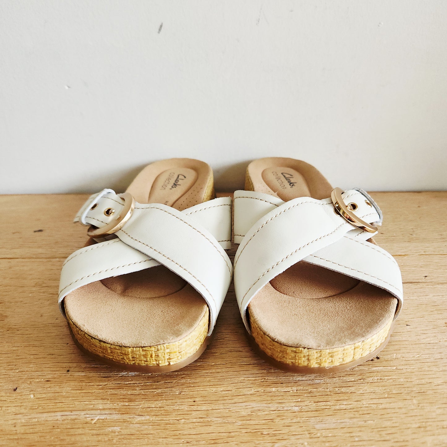 Clarks White Criss Cross Sandals - size 7.5