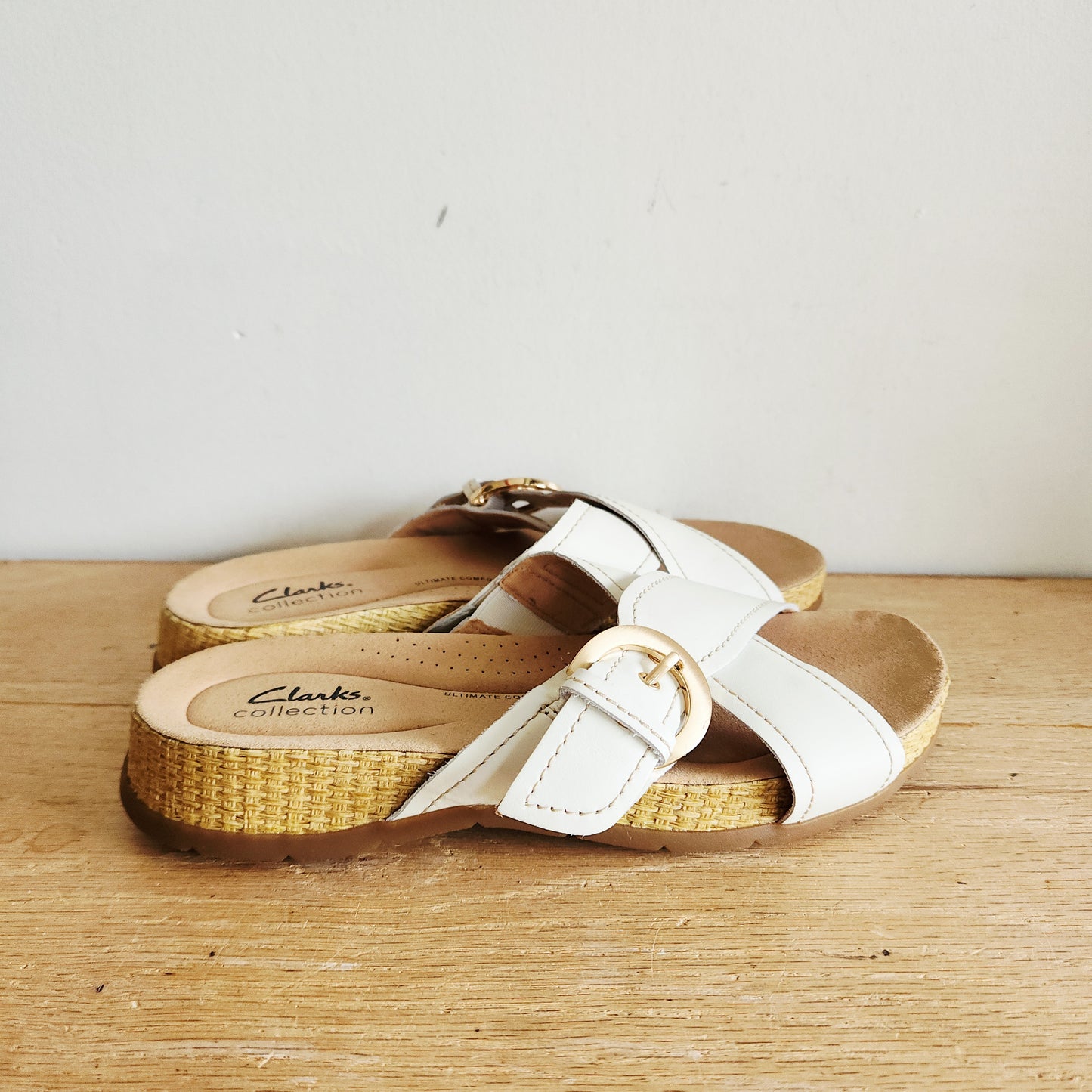 Clarks White Criss Cross Sandals - size 7.5