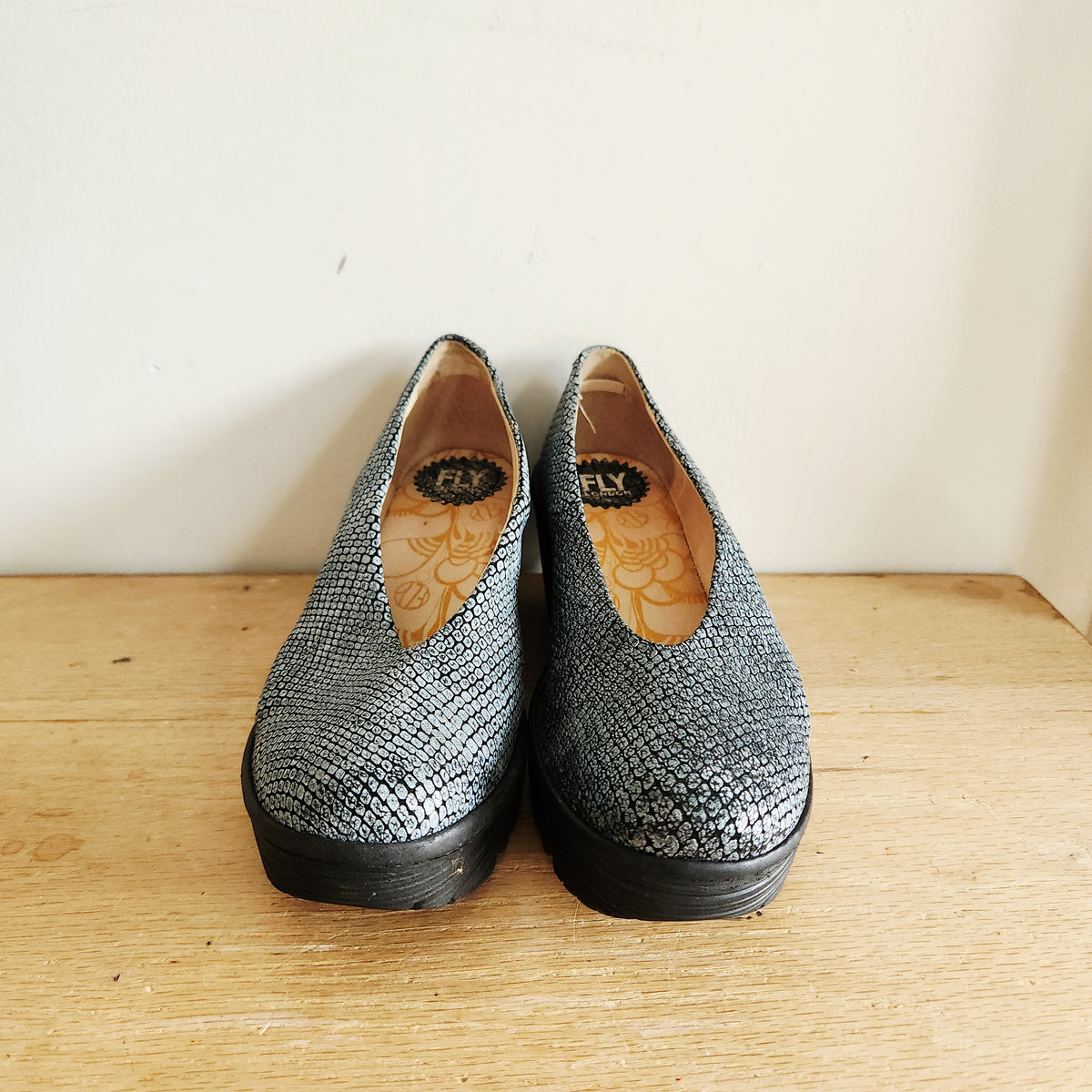 Fly London Metallic Wedge Shoes - size 39