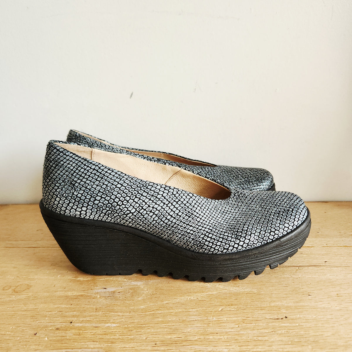 Fly London Metallic Wedge Shoes - size 39