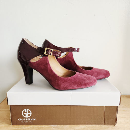 Gianni Bernini Memory Foam Burgundy Ankle Strap Heels - size 8.5M - New