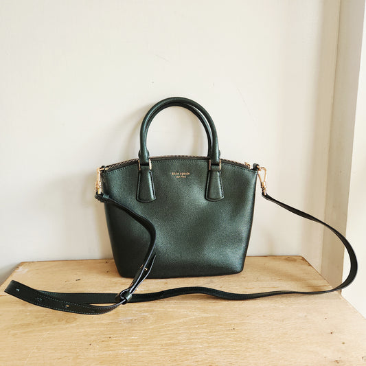 Kate Spade Forest Green Top Handle Purse with Crossbody Strap
