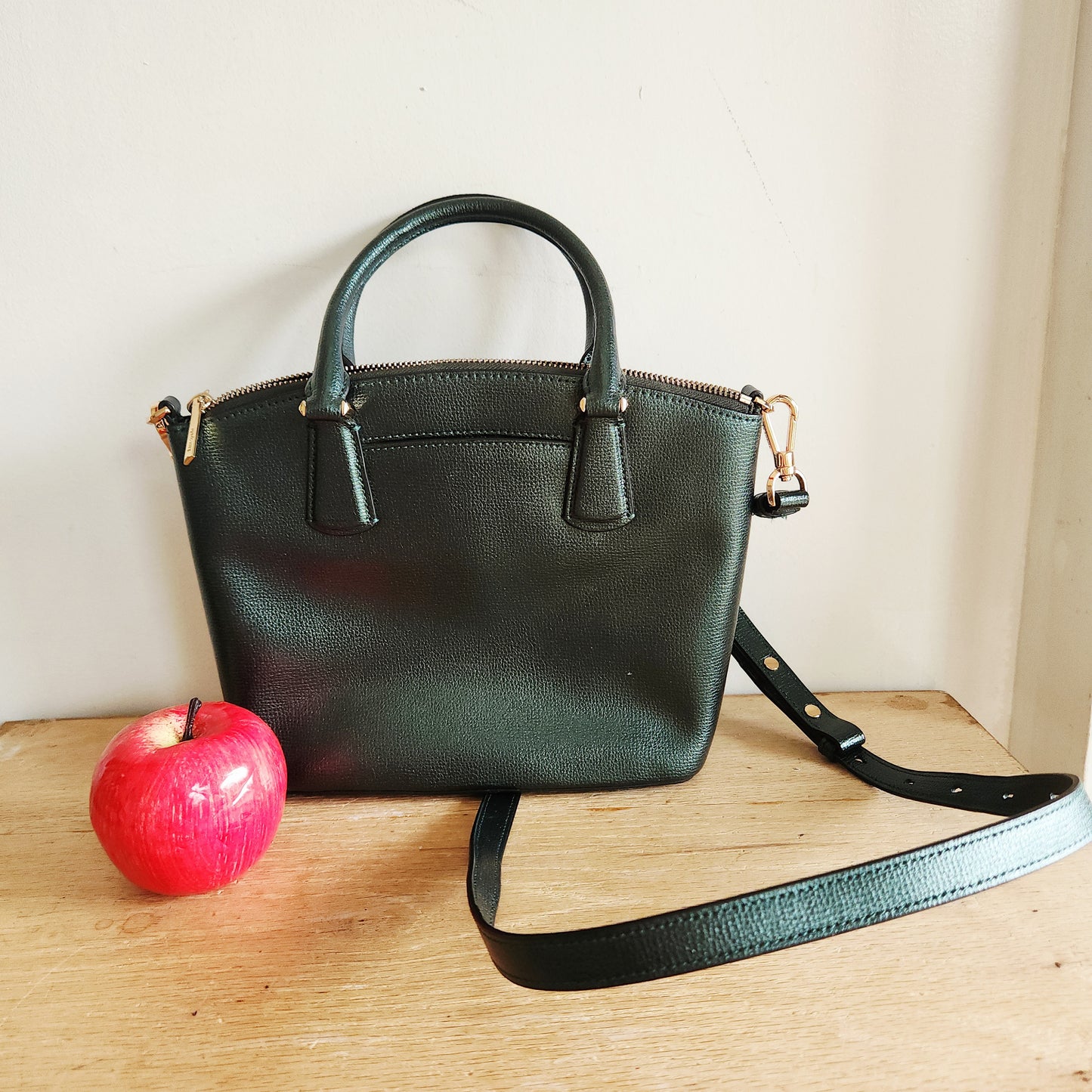 Kate Spade Forest Green Top Handle Purse with Crossbody Strap
