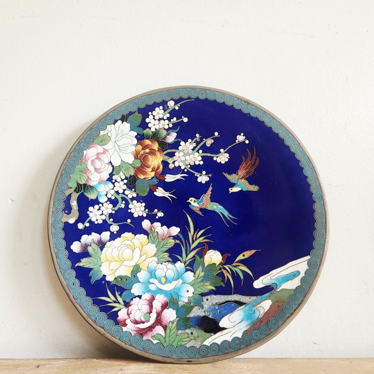 Vintage Blue Cloisonne Plate 9"