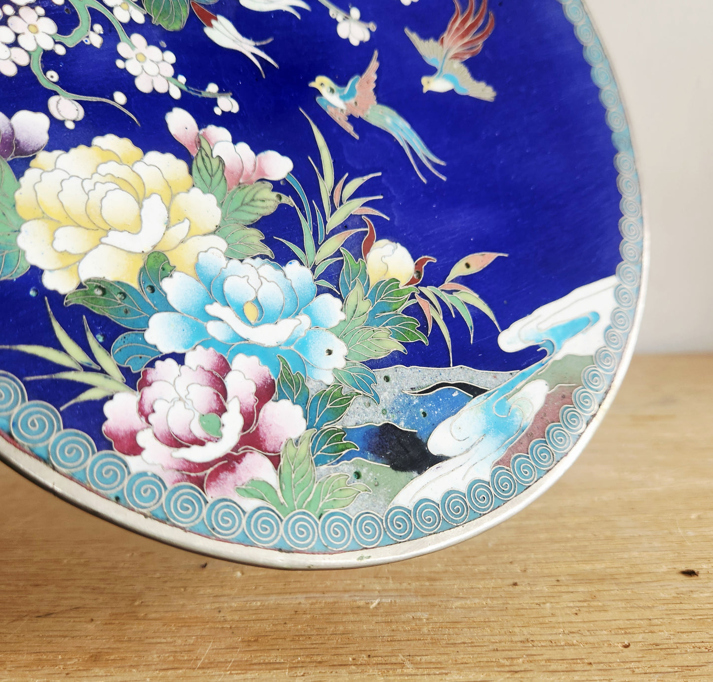 Vintage Blue Cloisonne Plate 9"