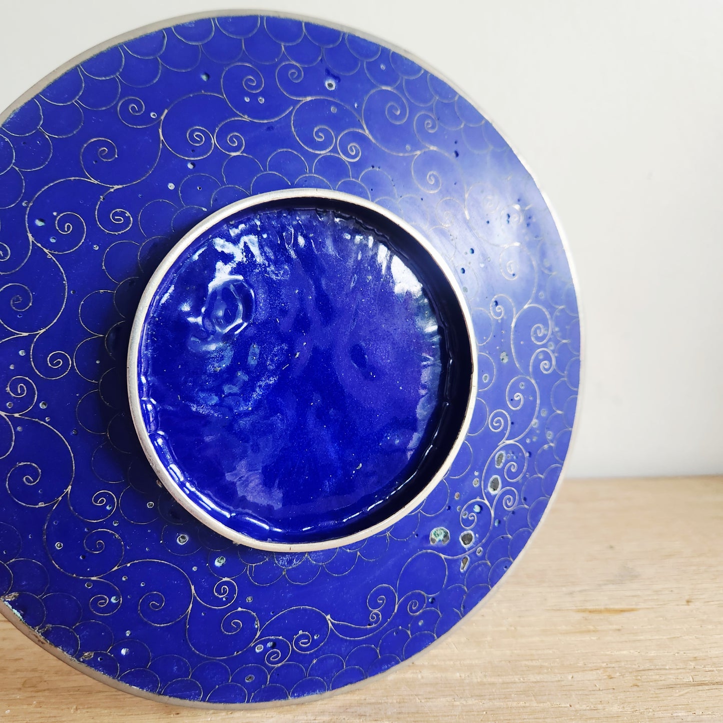 Vintage Blue Cloisonne Plate 9"