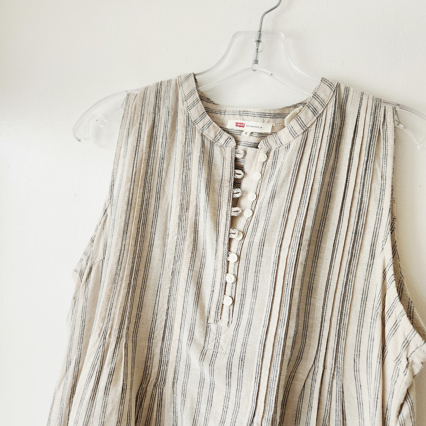 Levi's Cotton & Linen Sleeveless Dress with Pintucks - S