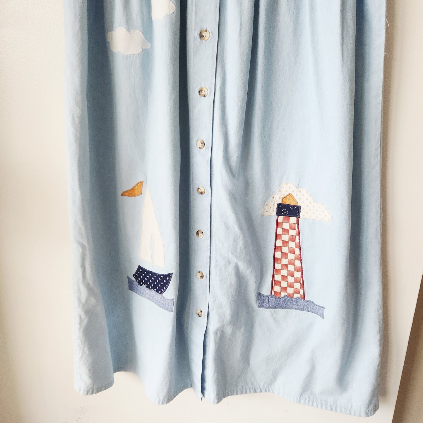 Vintage 90s Sun Belt Denim 100% Cotton Dress with Applique - S