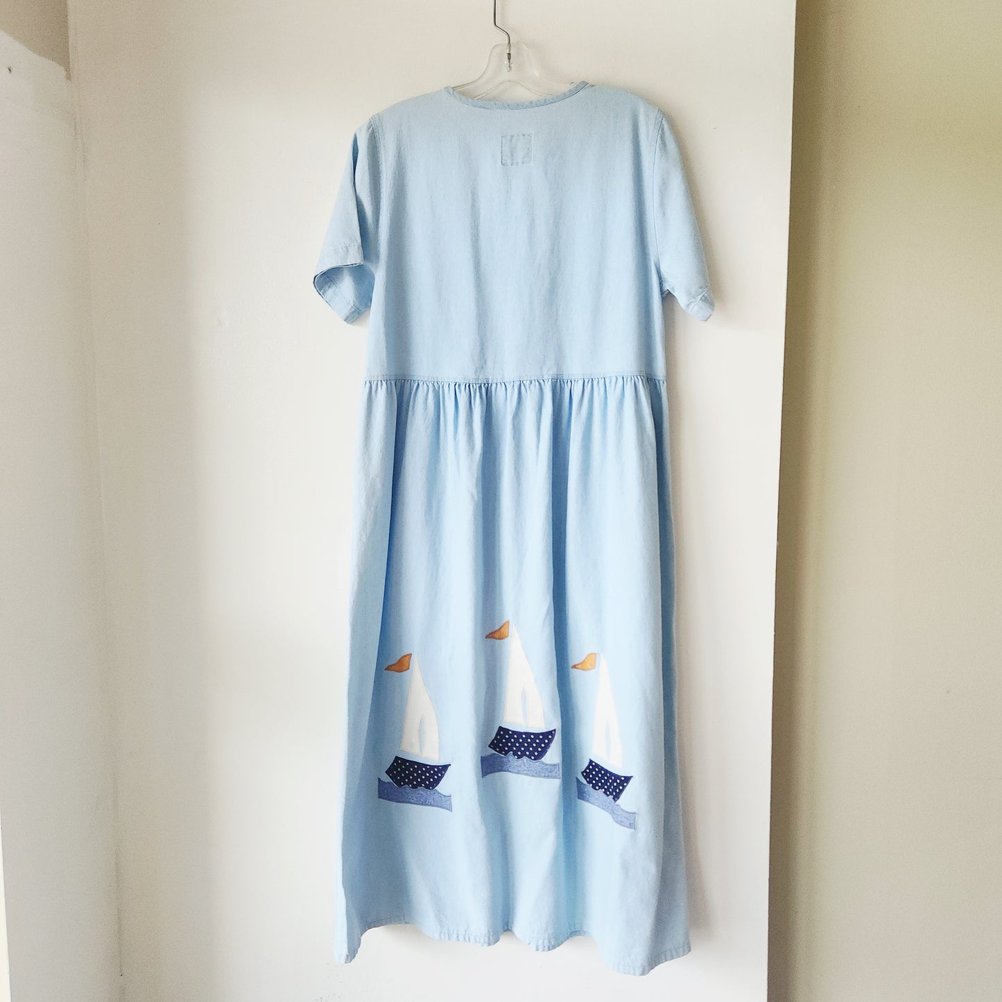 Vintage 90s Sun Belt Denim 100% Cotton Dress with Applique - S