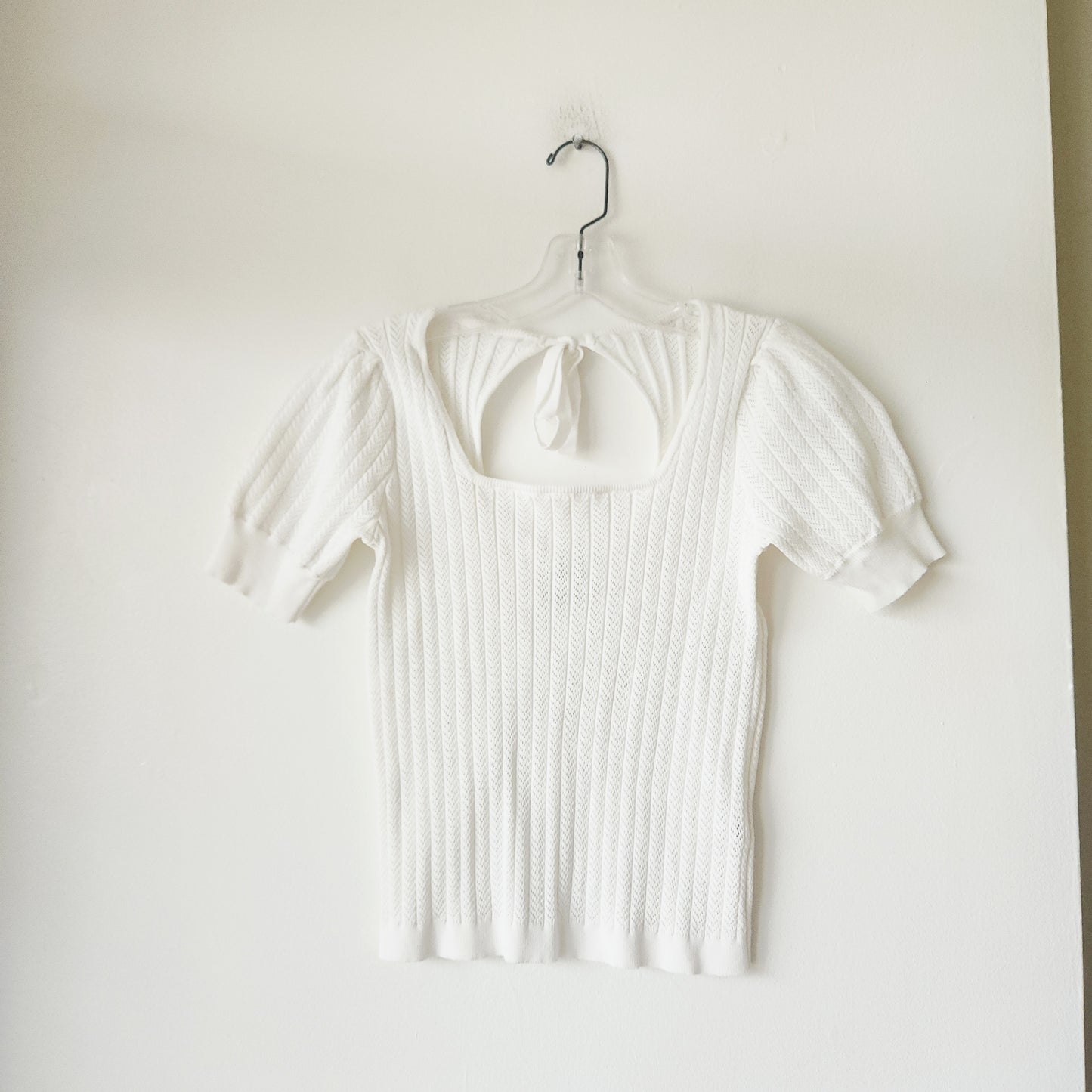 FRNCH 100% Cotton Puff Sleeve Top with Tie Detail - S