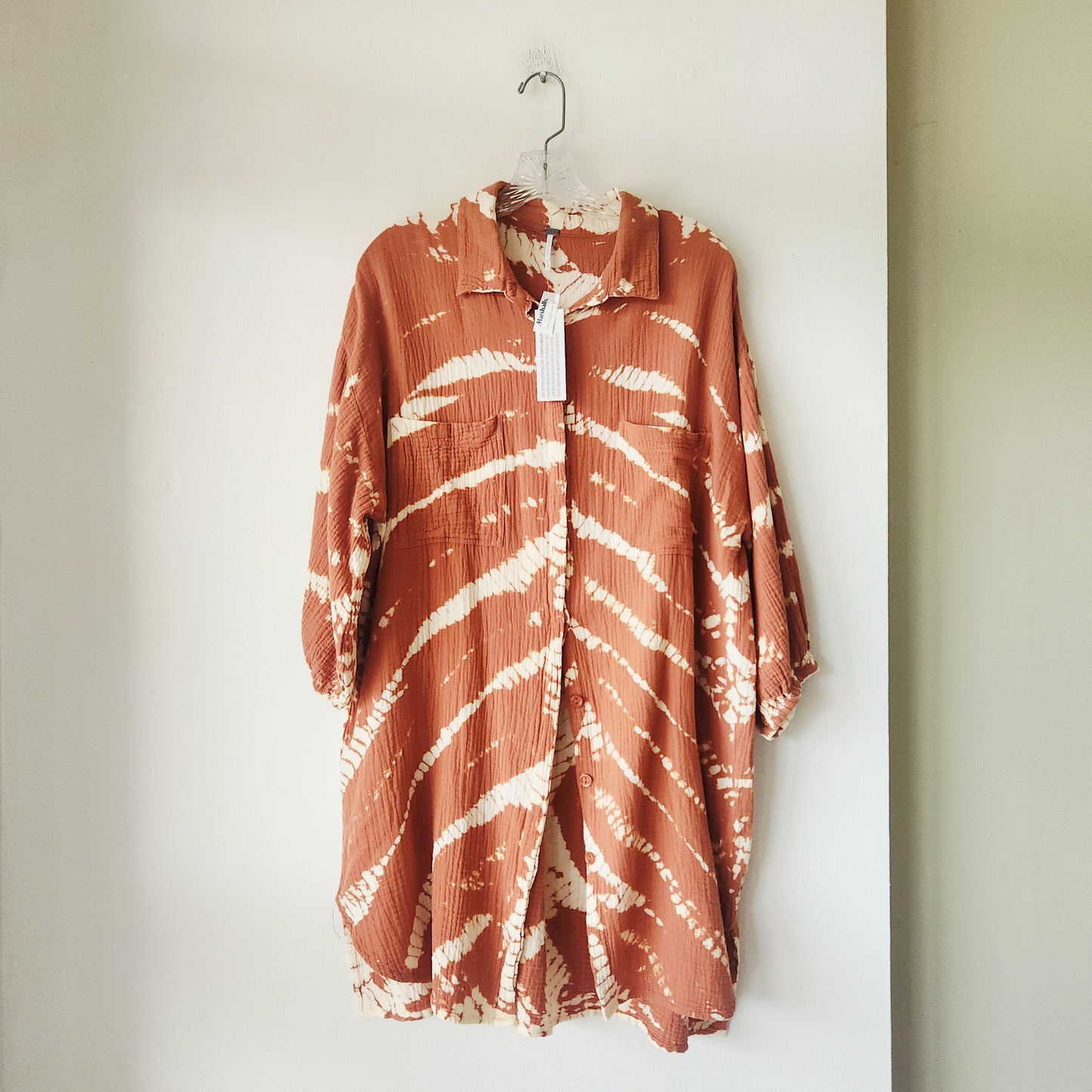 YNB 100% Cotton Tie Dye Tunic Top with Buttons - M