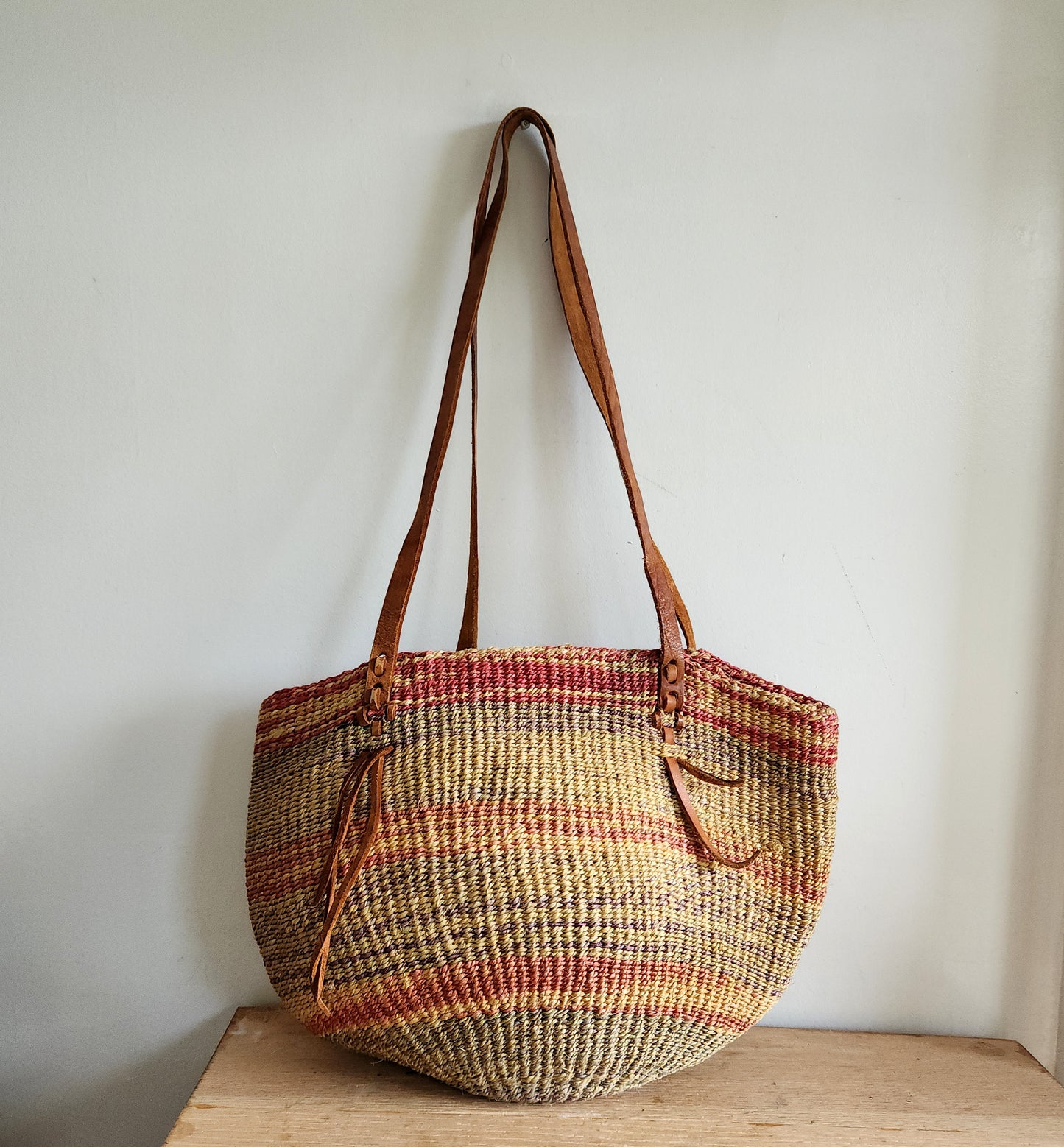 Vintage Woven Bag with Leather Straps