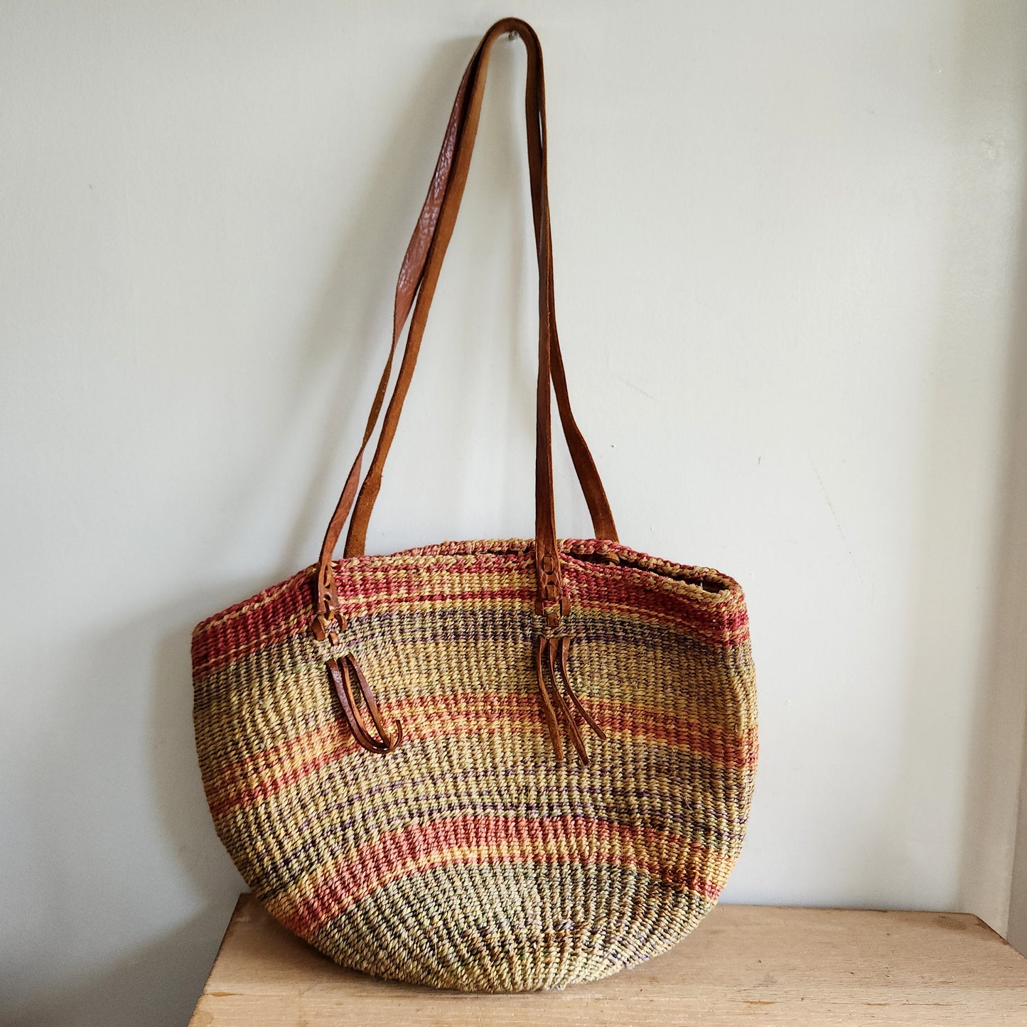 Vintage Woven Bag with Leather Straps