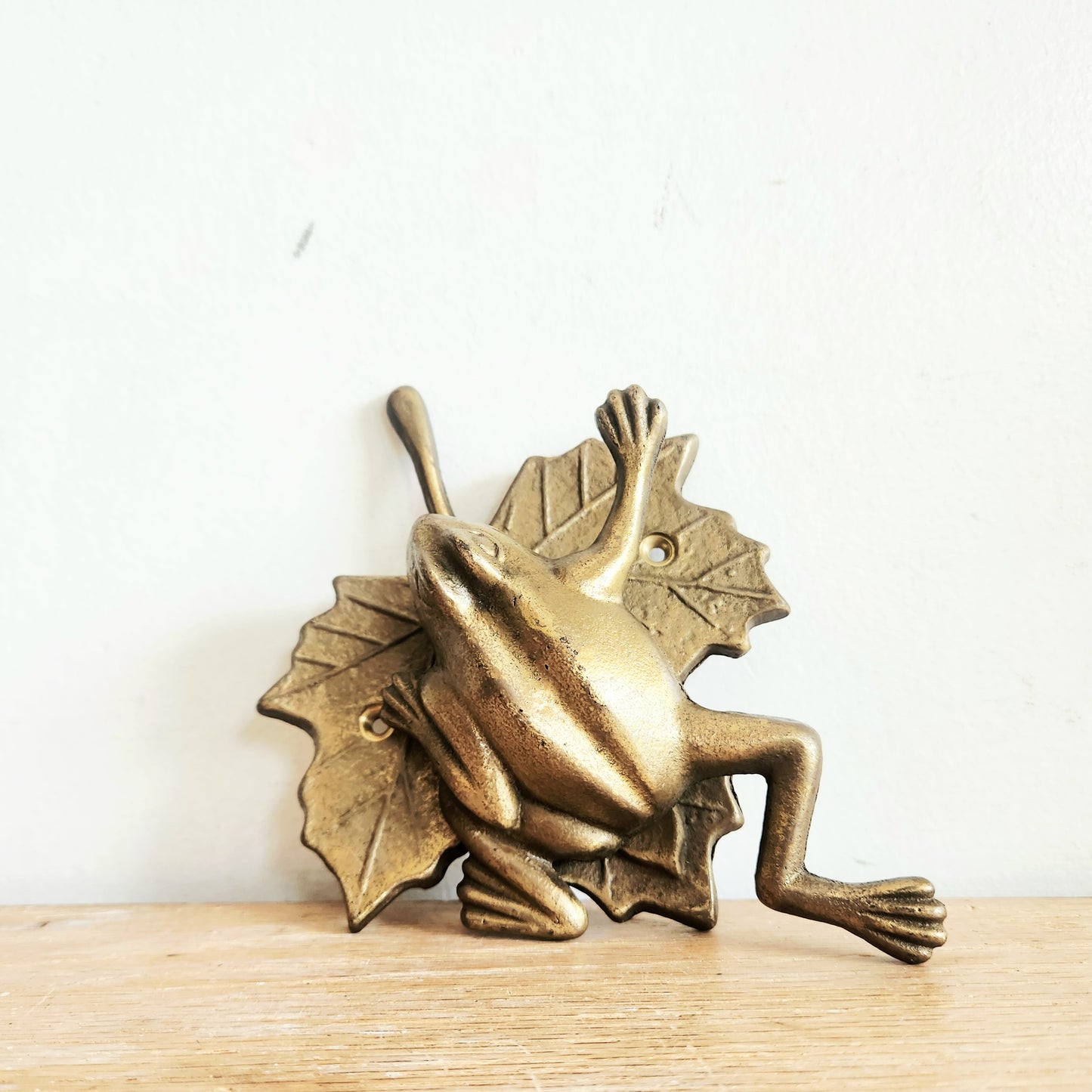 Brass Frog on Maple Leaf Door Knocker