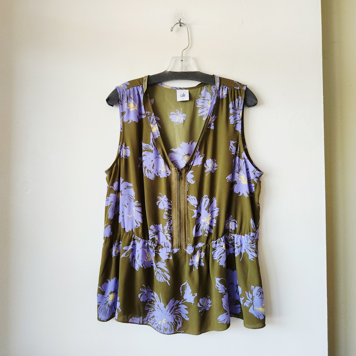 Cabi Sleeveless Top with Peplum & Zipper - L