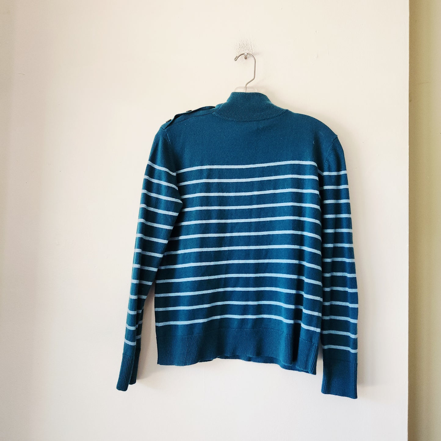 Kinross Cashmere Striped Sweater with Button Detail - S