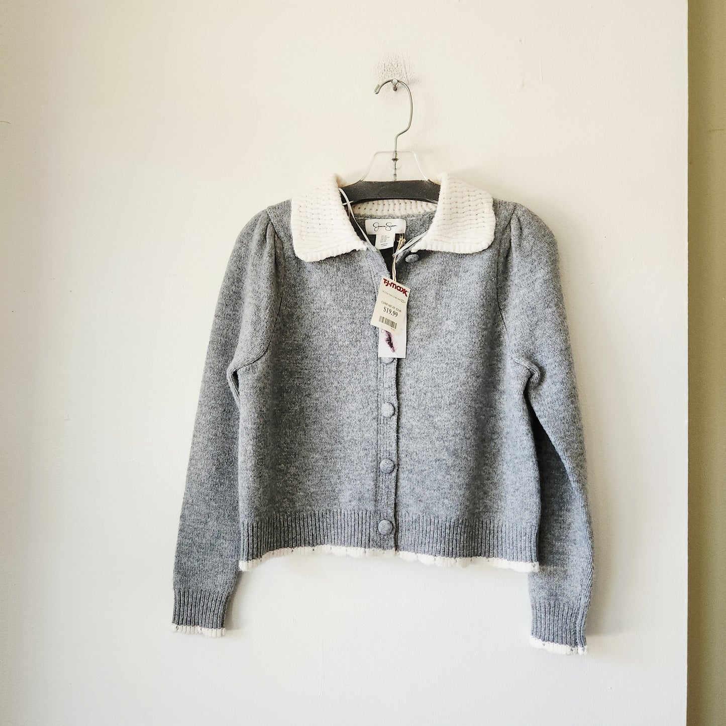 Jessica Simpson Crop Fit Cardigan with Knit Collar - XS - New