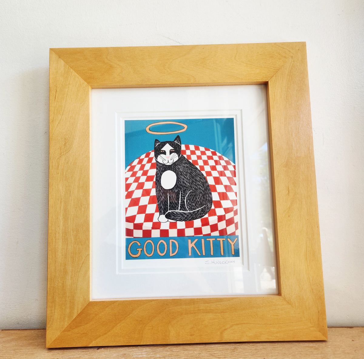 "Good Kitty" Gliclee Print Matted and Framed Signed by Stephen Huneck 2004