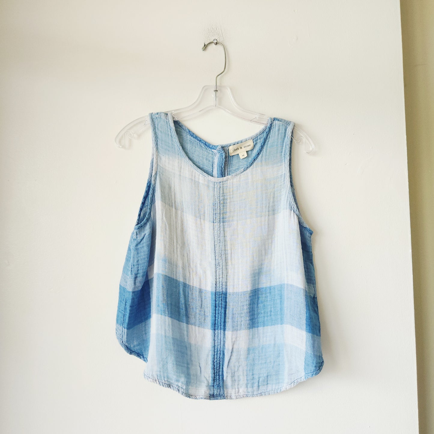 Cloth + Stone 100% Cotton Gauzy Sleeveless Top with High Back & Buttons  - S