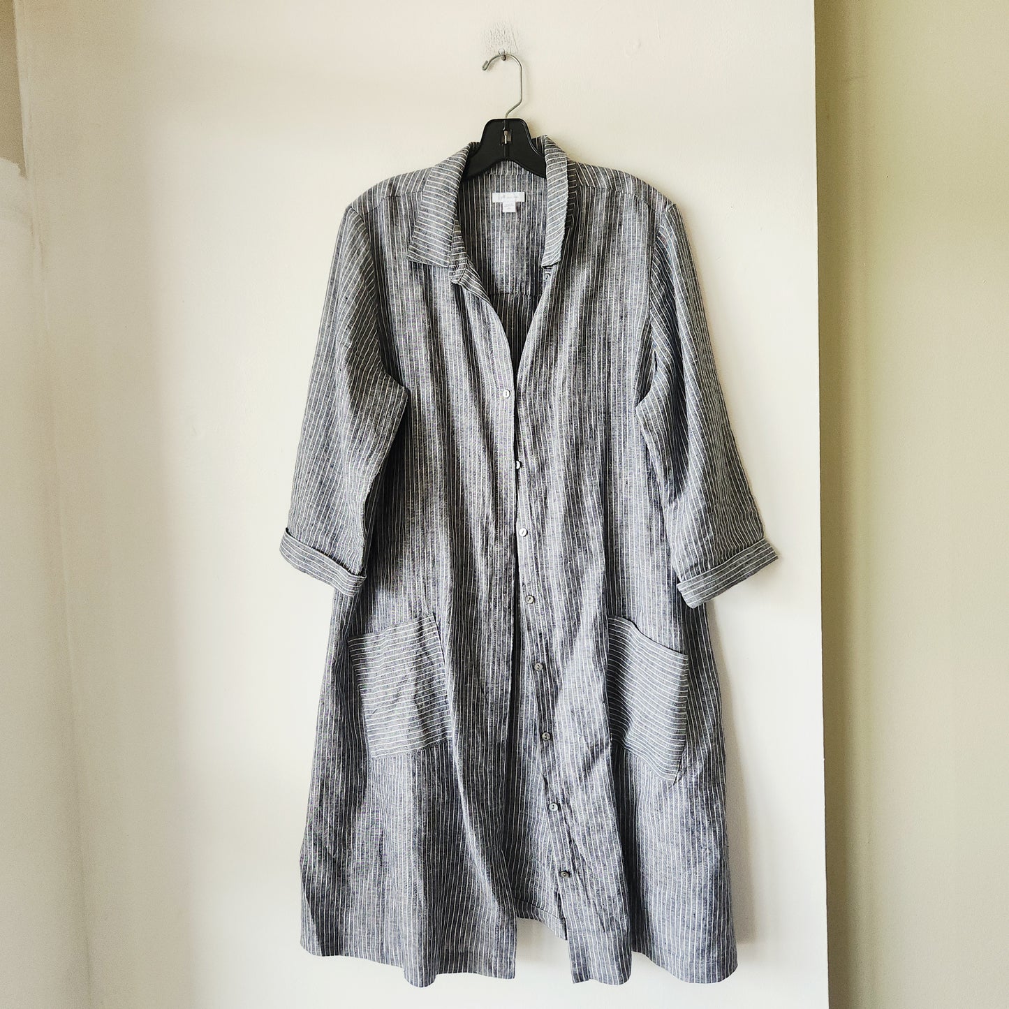 J Jill LoveLinen Striped Tunic Shirt with Pockets - L Tall