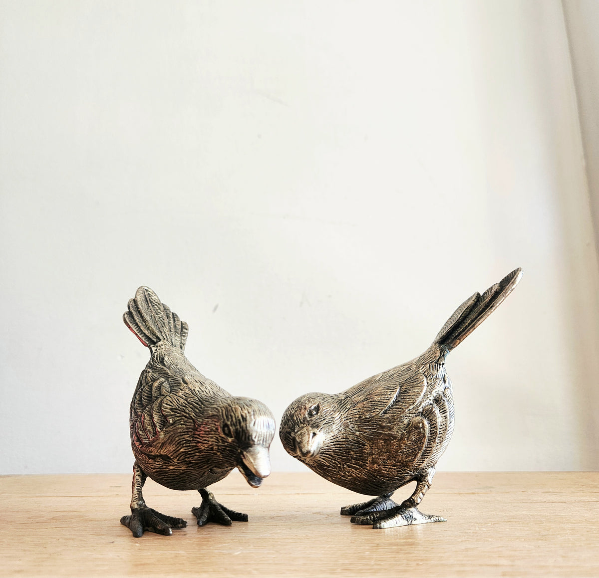 Vintage Pair of Silver Tone Bird Figurines Set of 2