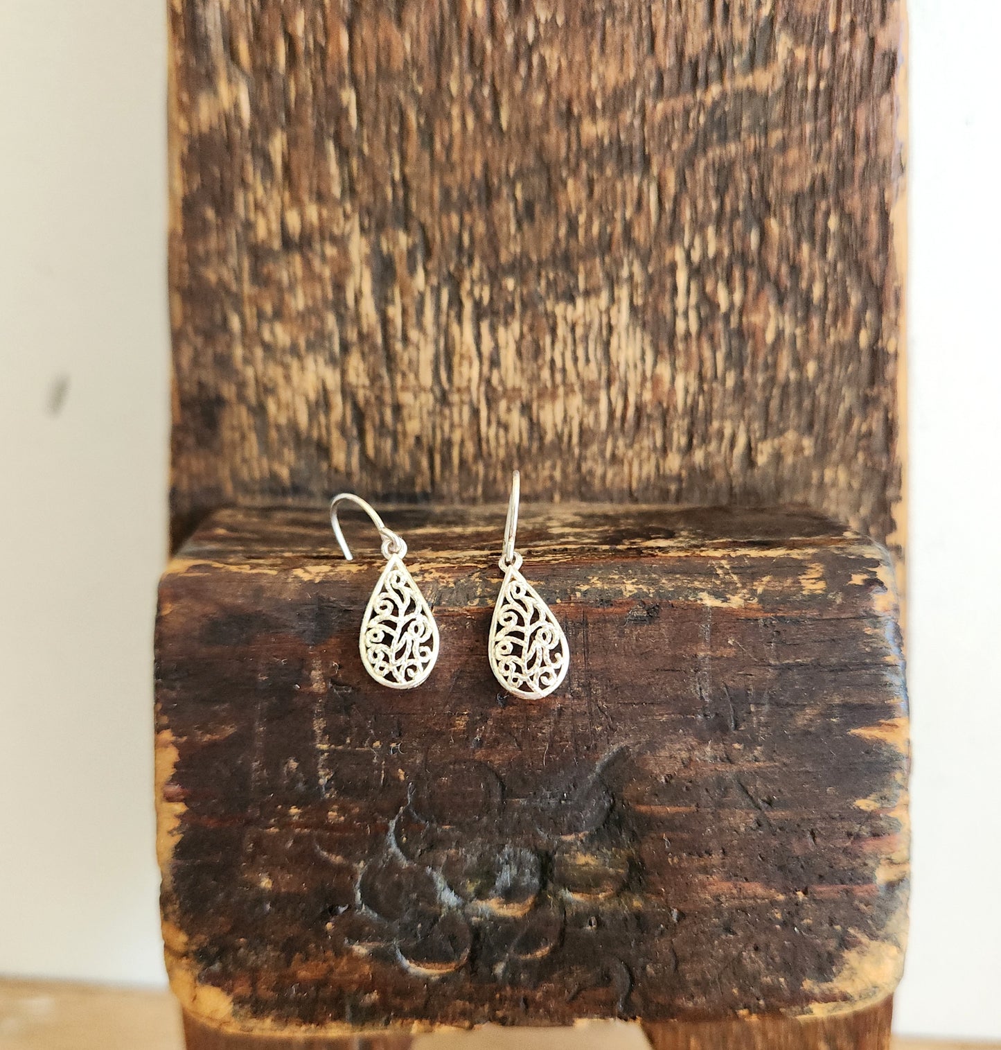 Sterling Silver Scroll Teardrop Earrings