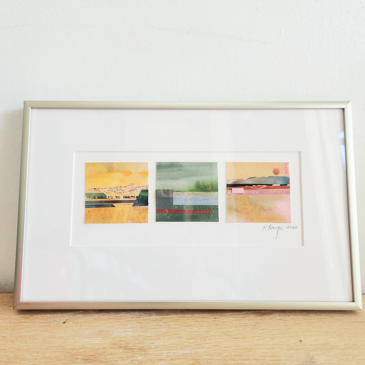 K. George Mixed Media Matted and Metal Framed Hope & Feathers 7" x 12"
