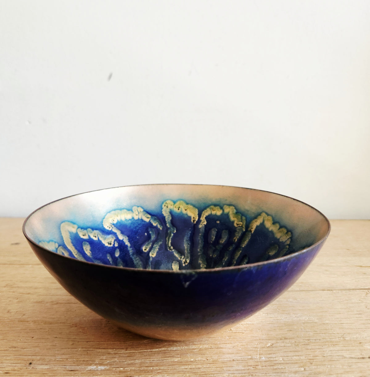 Handcrafted Enamel on Copper Bowl Signed