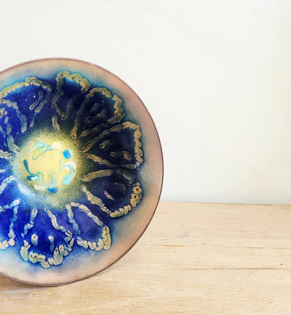 Handcrafted Enamel on Copper Bowl Signed