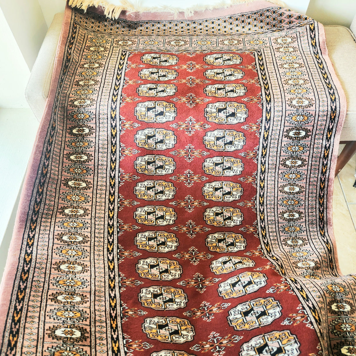 Vintage Afghan Hand-Knotted Turkoman Bukhara Design Rug 40" x 62"