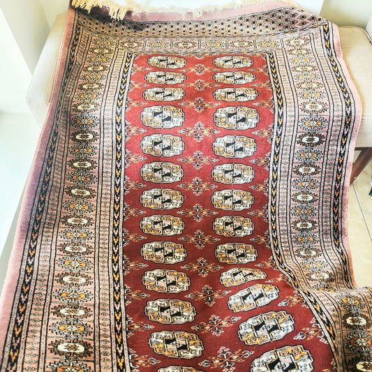 Vintage Afghan Hand-Knotted Turkoman Bukhara Design Rug 40" x 62"