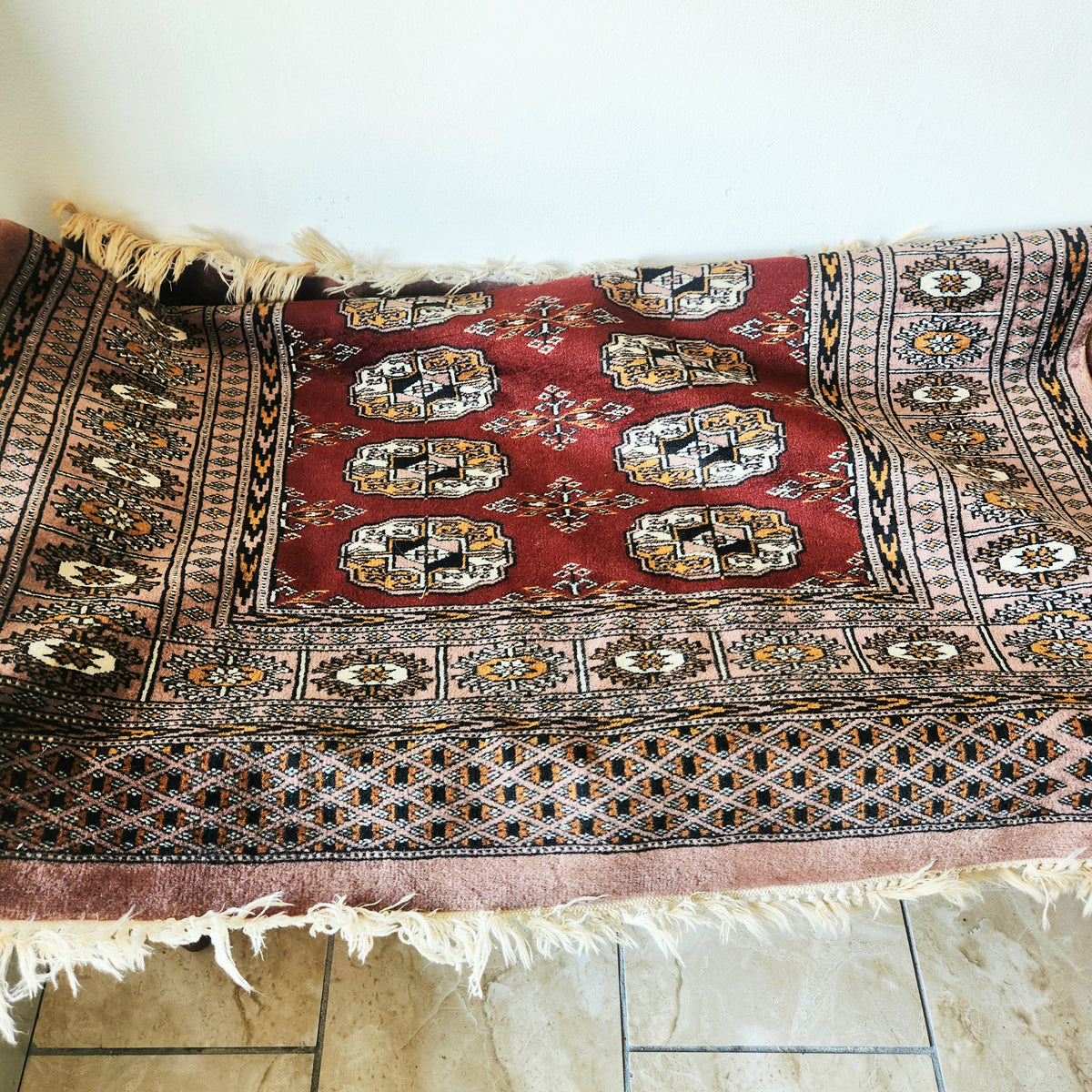 Vintage Afghan Hand-Knotted Turkoman Bukhara Design Rug 40" x 62"