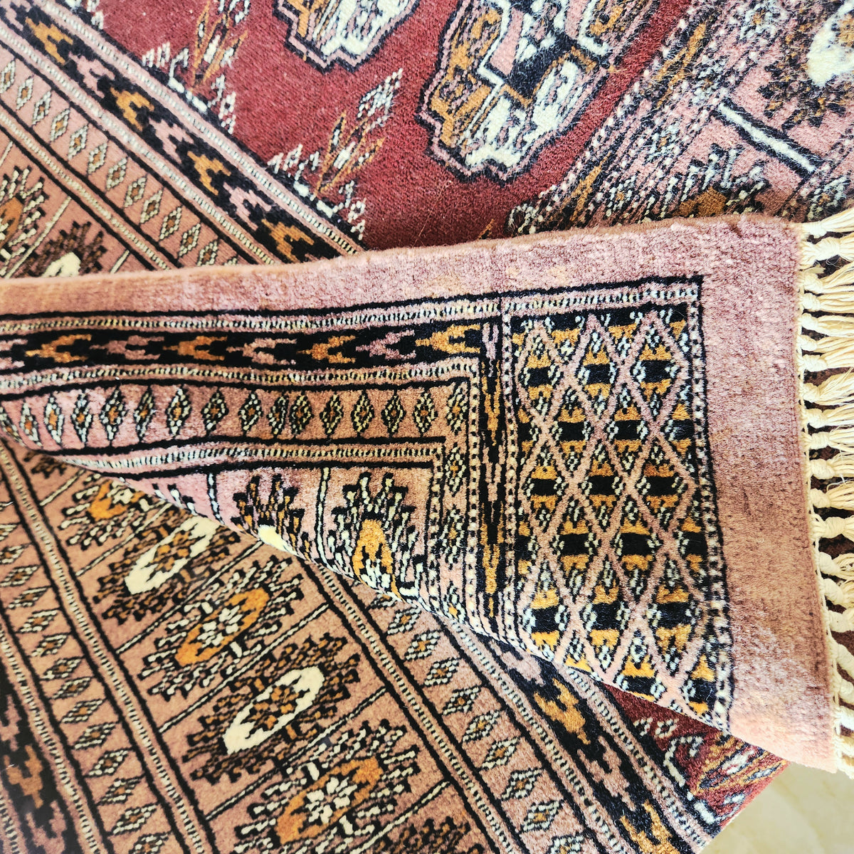 Vintage Afghan Hand-Knotted Turkoman Bukhara Design Rug 40" x 62"