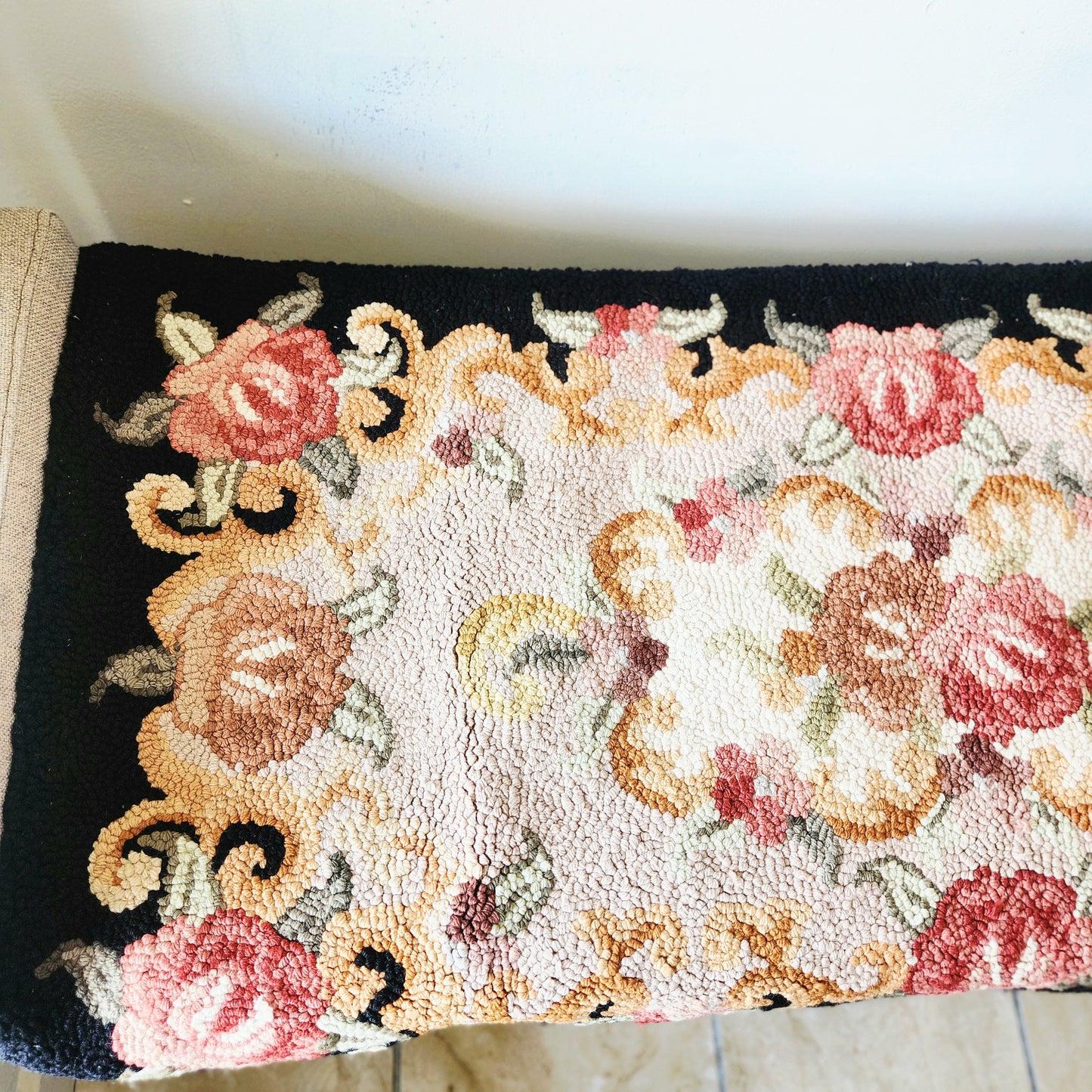 Vintage Floral Hooked Rug 24" x 46"