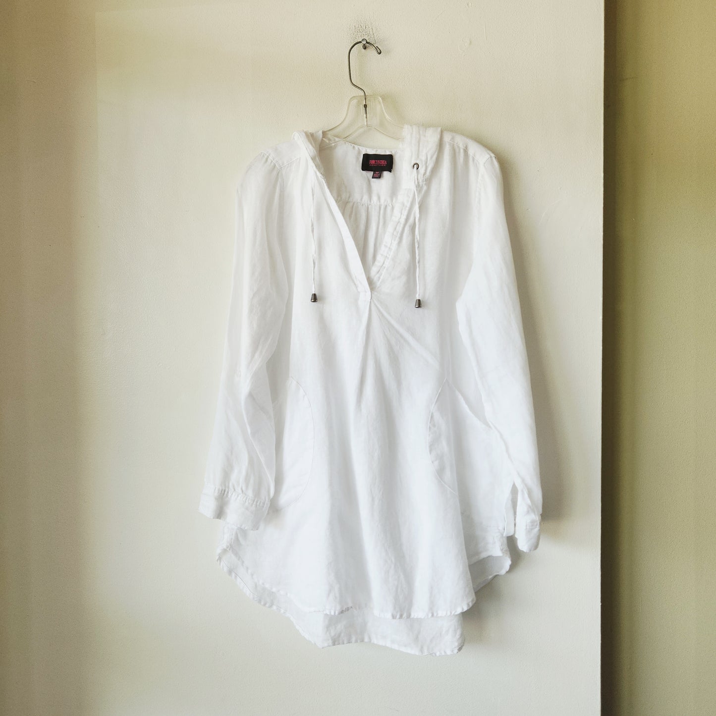For Cynthia Beachwear 100% Linen Pullover Cover Up with Hood - M