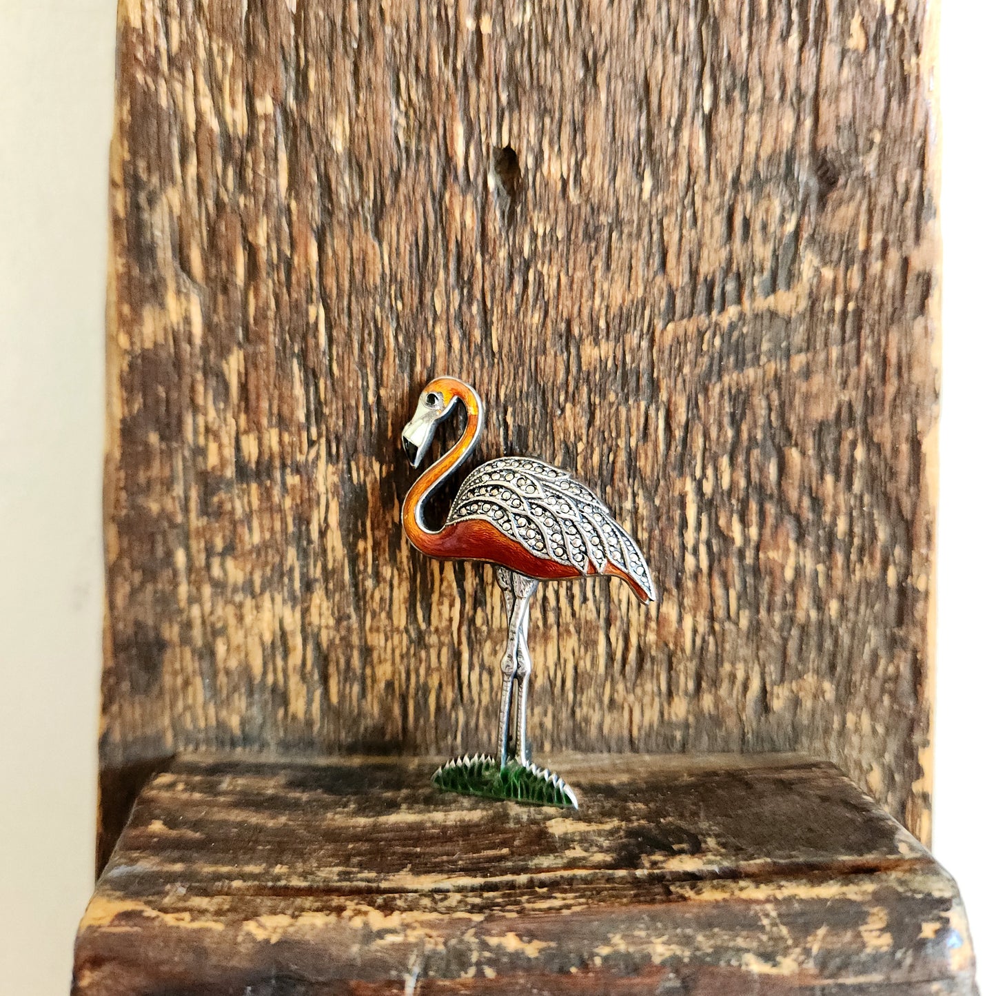 Sterling Silver Enamel Flamingo Pin