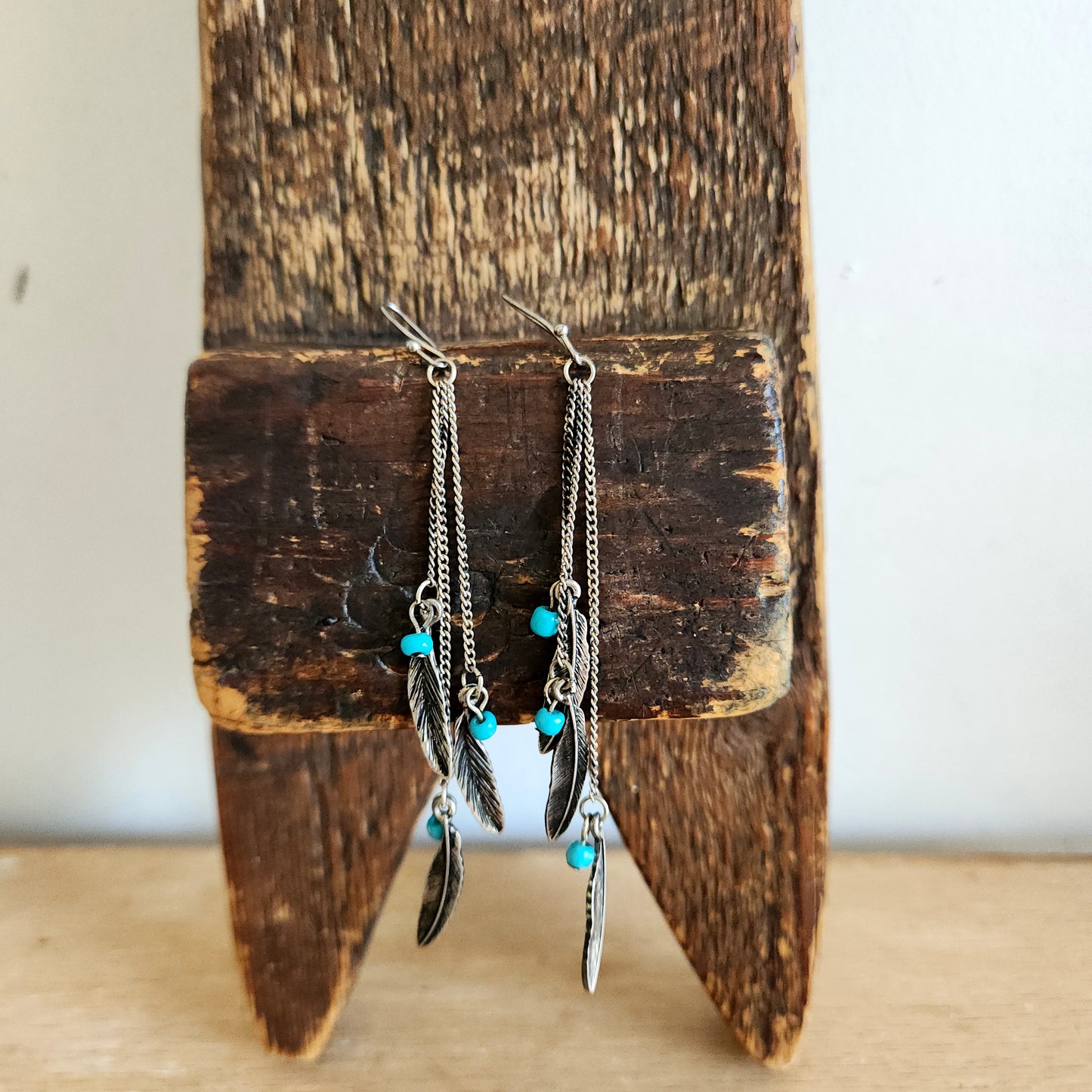 Silvertone Feather Dangle Earrings