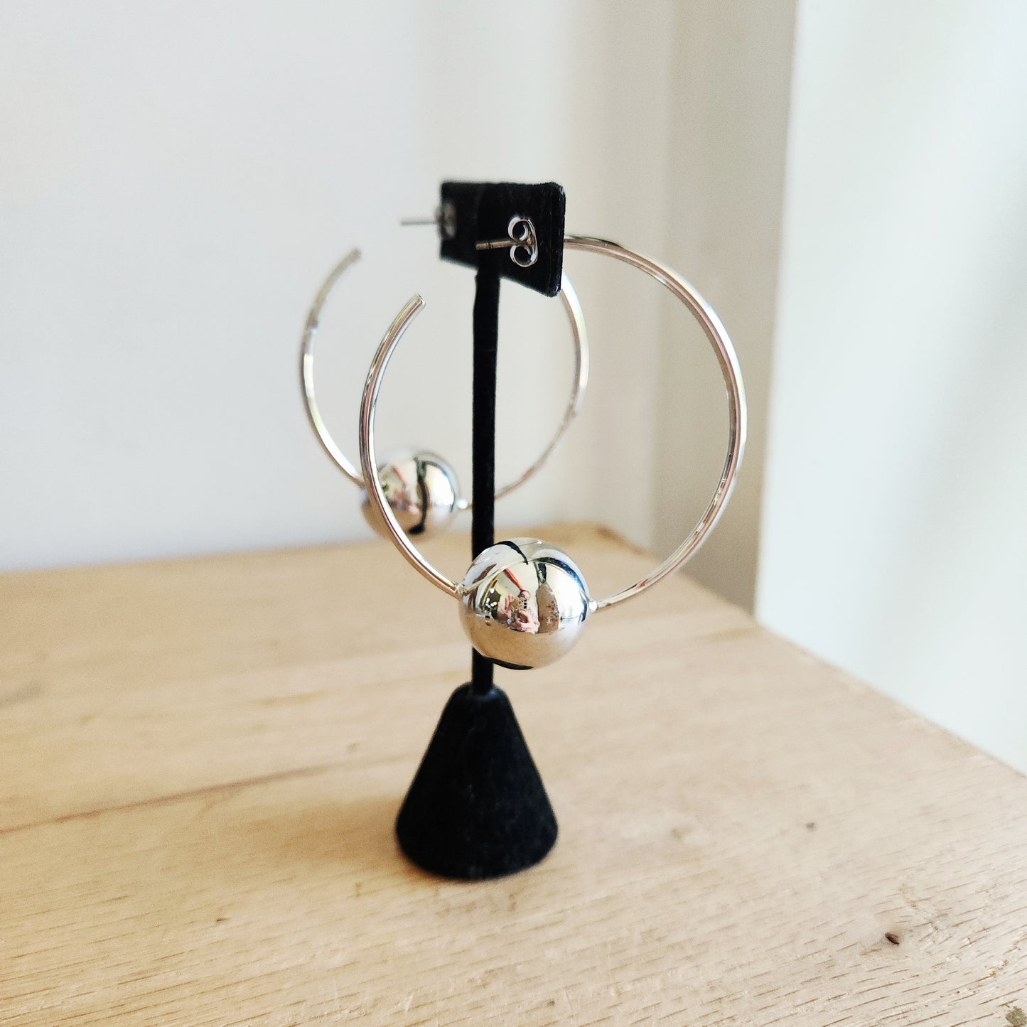 Silvertone Oversized Open Hoop Stud Earrings
