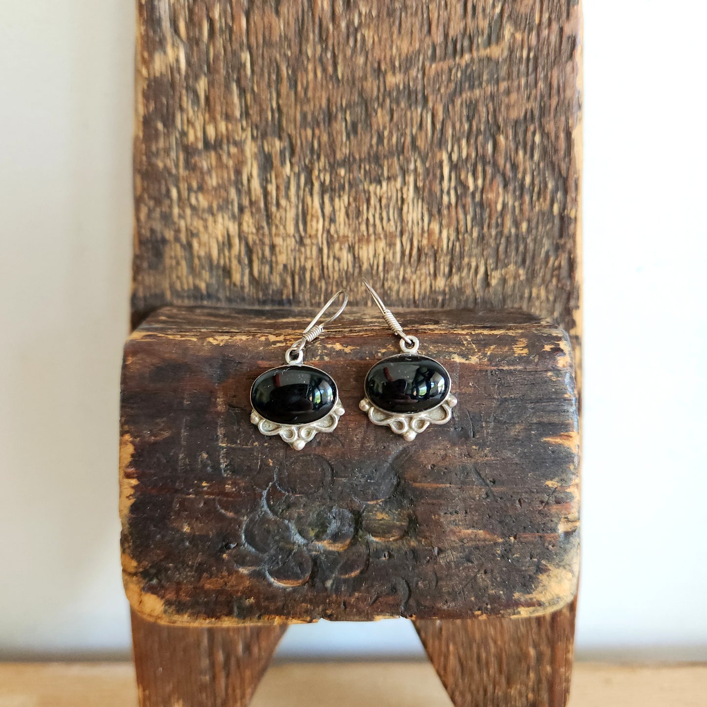 Sterling Silver & Onyx Earrings  - Mexico