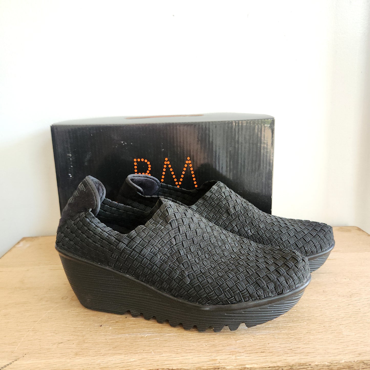 Bernie Mev Black Slip On Wedge Shoes - size 40