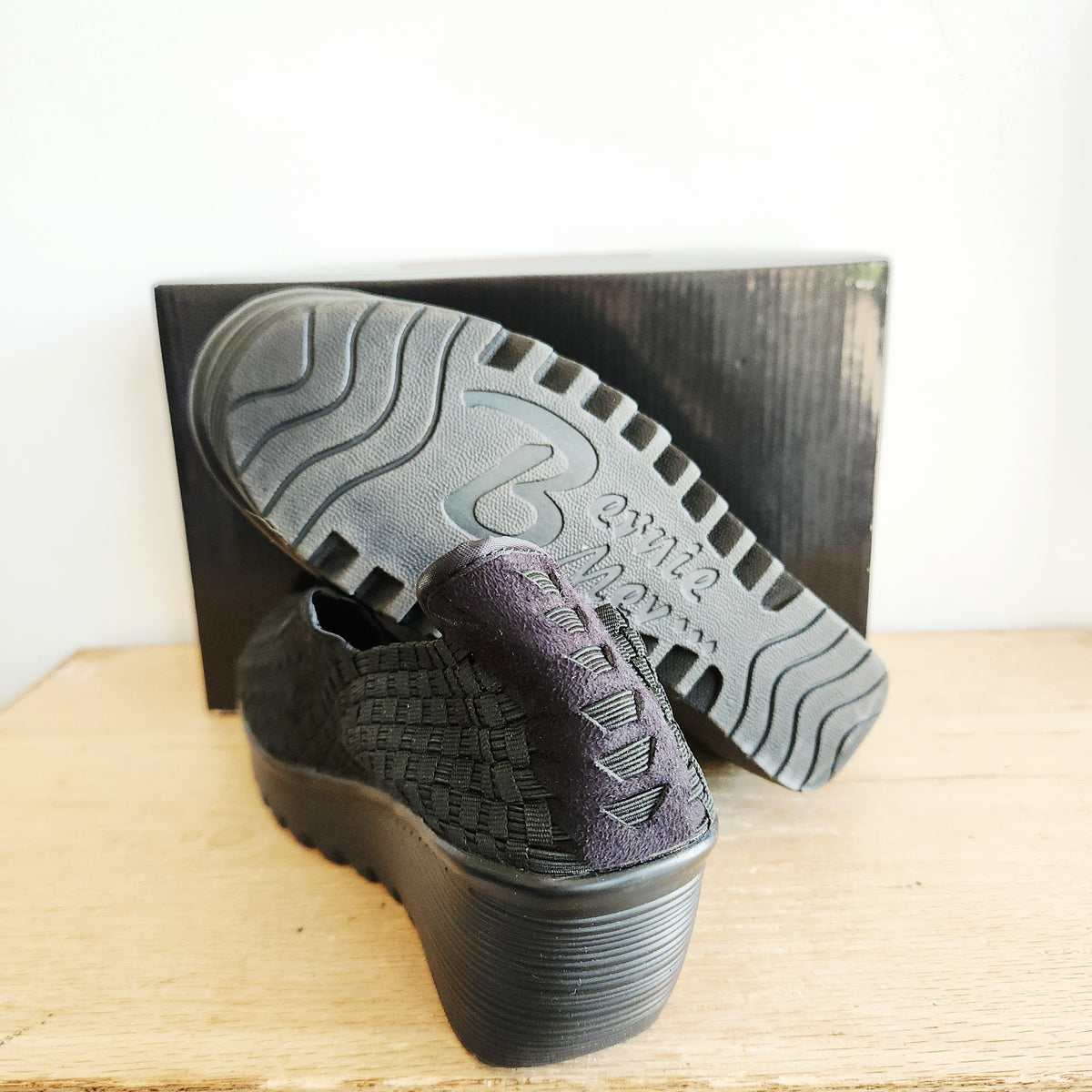 Bernie Mev Black Slip On Wedge Shoes - size 40