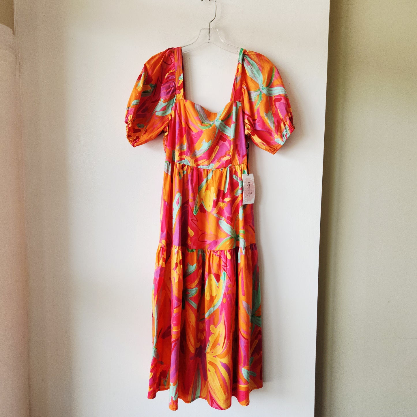 Crystal Sky Tiered Puff Sleeve Dress with Smocked Back - M - New